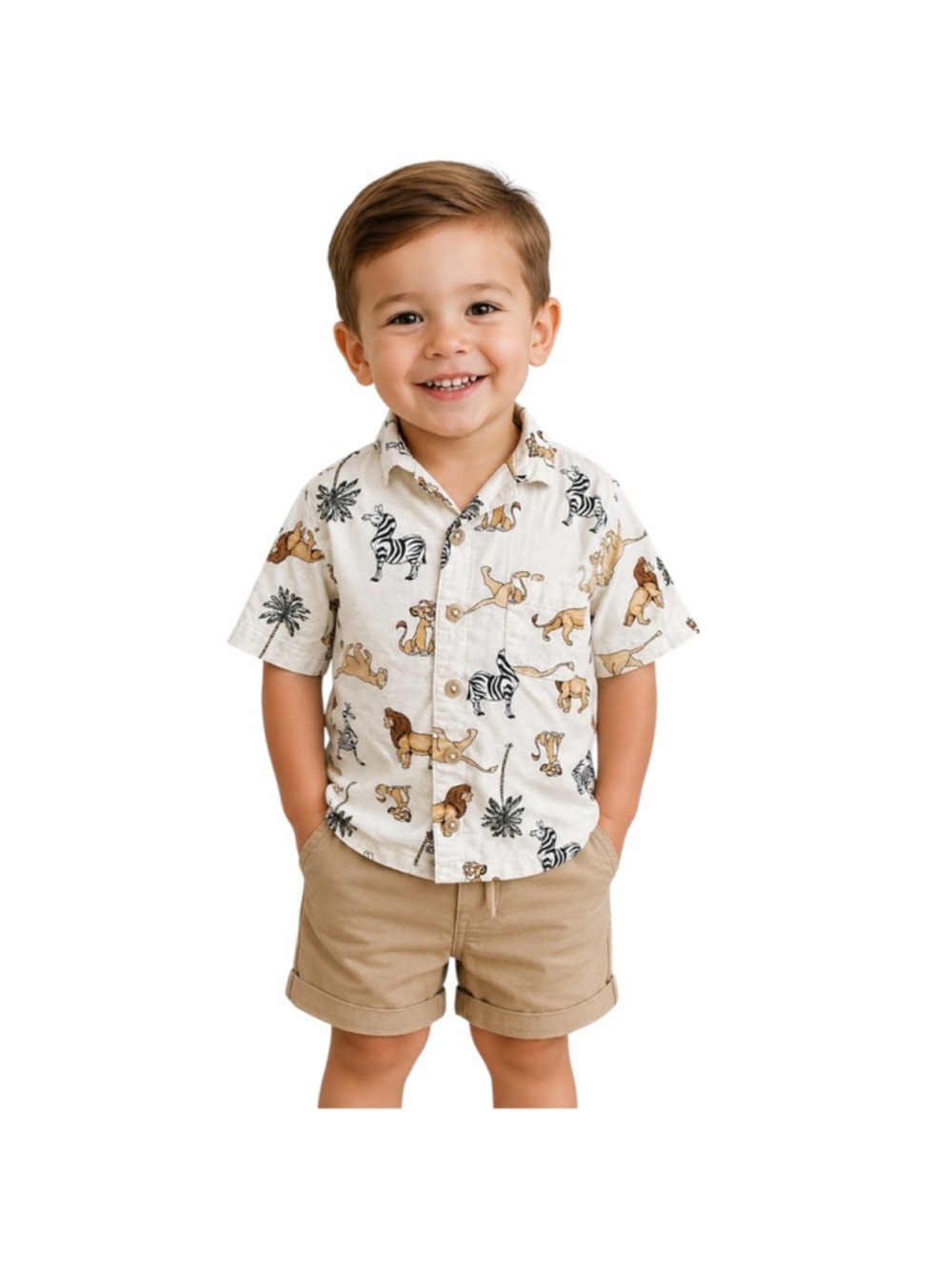 H&M Disney The Lion King Safari Button Front Shirt Toddler Boys 2T Animal Print